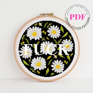 Fuck geteld kruissteekpatroon bloemen hoepel kruissteekkaart eenvoudige kruissteek subversief borduurontwerp Digitaal formaat - pdf