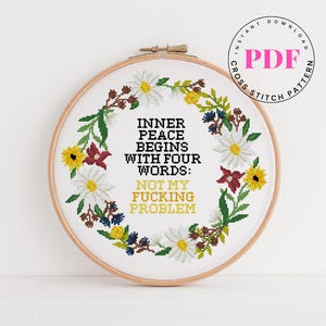 Funny quote cross stitch pattern sassy cross stitch subversive cross stitch pattern flower Digital Format - PDF