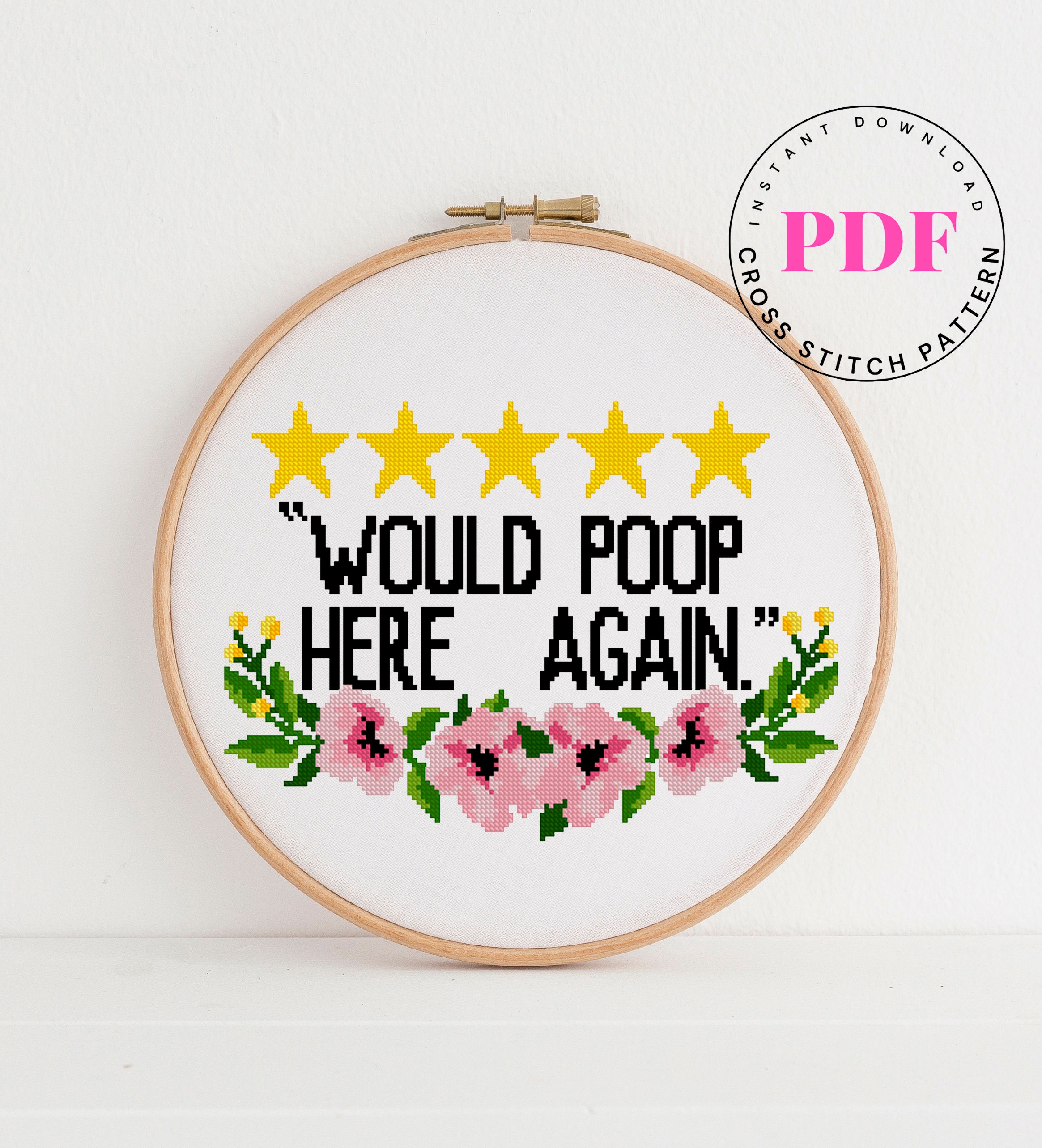 Funny Cross Stitch Pattern, Subversive Embroidery Design, Live Laugh Poop,  Home Decor, Instant Download PDF Chart 