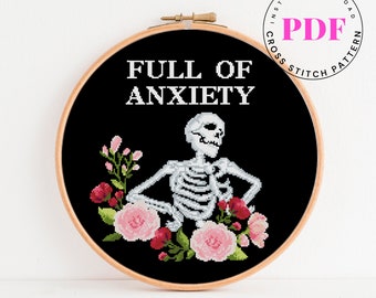 Full of anxiety funny cross stitch pattern Digital Format - PDF