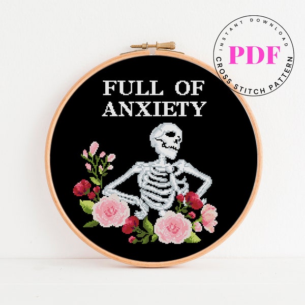 Full of anxiety funny cross stitch pattern Digital Format - PDF