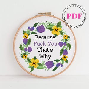 Omdat dat de reden is waarom kruissteekpatroon eenvoudige kruissteekkaart modern borduurontwerp subversief xstitch digitaal formaat - pdf