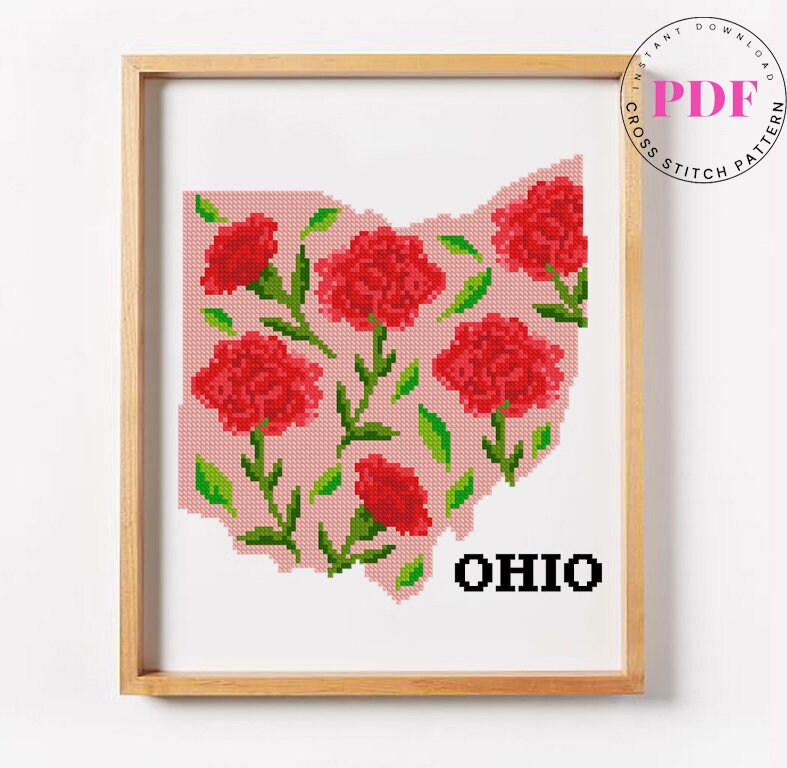Ohio State Cross Stitch Pattern Floral Cross Stitch Chart USA - Etsy