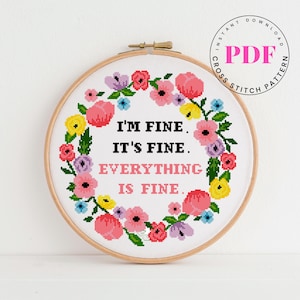 I'm fine Grappig telpatroon bloemenkrans bloemen eenvoudig te naaien woondecoratie Digitaal formaat - pdf