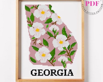 Georgia State Counted Cross Stitch Pattern Cherokee Rose flower cross stitch America modern cross stitch Digital Format - PDF