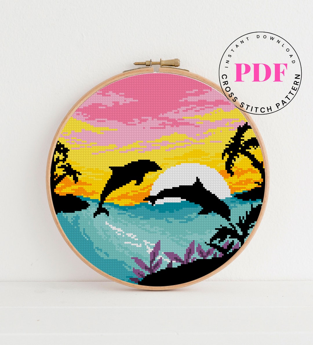 Dolphin Cross Stitch Pattern Animal Counted Cross Stitch Etsy