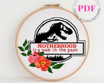 Funny cross stitch pattern motherhood is a walk in the park funny text cross stitch pattern modern easy to follow (Digital Format - PDF)