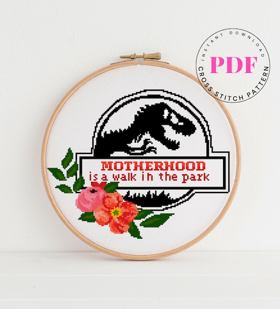 Funny cross stitch pattern motherhood is a walk in the park funny text cross stitch pattern modern easy to follow (Digital Format - PDF)