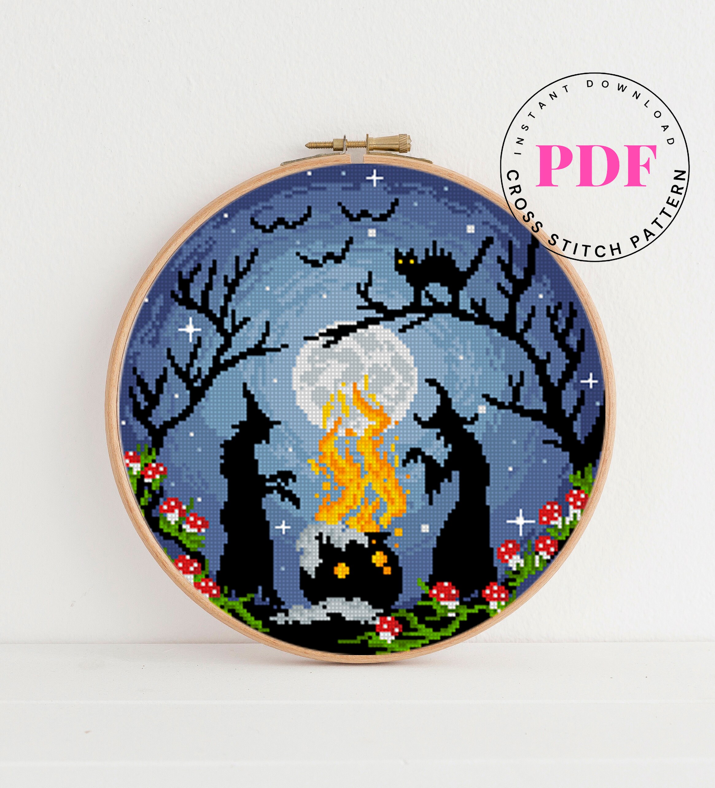 Witches cross stitch pattern Halloween cross stitch pattern Etsy