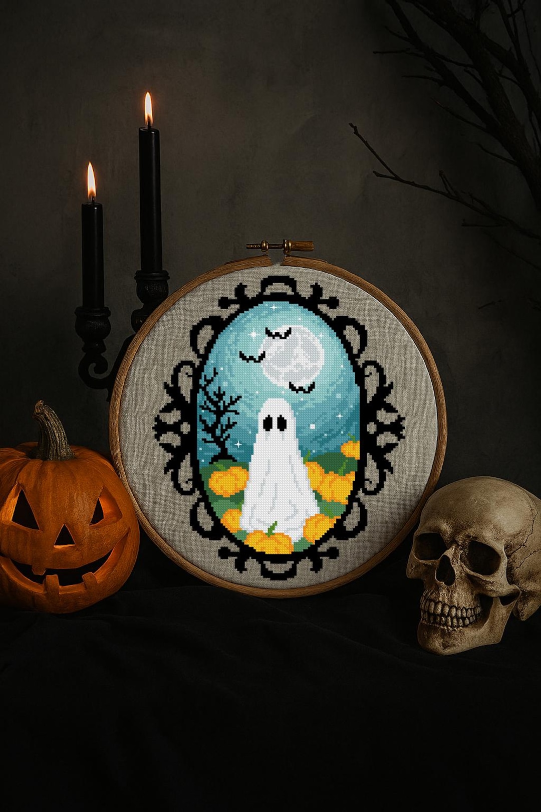 Spooky Ghost Cross Stitch Pattern PDF | Halloween Pumpkin Embroidery ...
