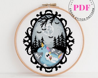 Ghost cross stitch pattern unicorn cross stitch chart spooky gothic easy cross stitch design nature Digital Format - PDF