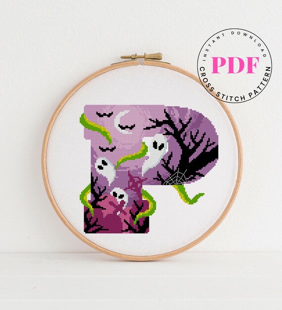 Spooky Alphabet Halloween Cross Stitch Pattern Letter P Cross Etsy