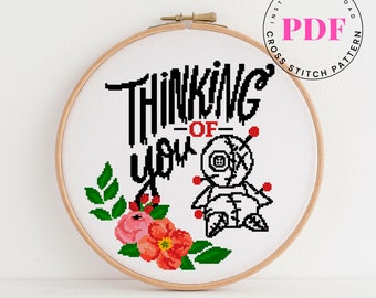 Funny cross stitch pattern quote cross stitch Thinking of you cross stitch design embroidery design florel cross stitch Digital Format - PDF