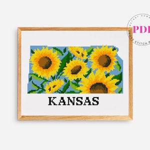 Kansas kruissteekpatroon VS staat kruissteek bloem kruissteek digitaal formaat - pdf