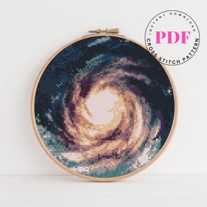 Zwart gat kruissteekpatroon modern landschap cosmos galaxy kruissteekkaart digitaal formaat - pdf