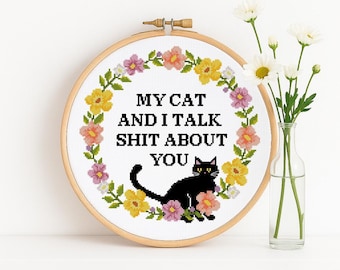 Funny Cat Cross Stitch Pattern: Subversive Quote Embroidery (PDF Pattern)