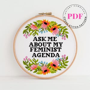 Vraag me naar mijn feministische agenda kruissteekpatroon citaat kruissteekontwerp feministische kruissteek Digitaal formaat - pdf