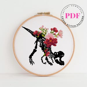 Dinosaurus kruissteekpatroon bloemen kruissteek dieren kruissteekpatroon Digitaal formaat - pdf