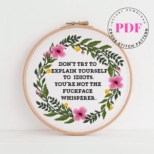 You&#39;re Not the Fuckface Whisperer Cross Stitch Pattern PDF | Snarky Sarcastic Embroidery | Funny Subversive Hoop Art | Instant Download