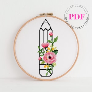 Potlood kruissteekpatroon cadeau voor leraar kruissteekontwerp Digitaal formaat - pdf