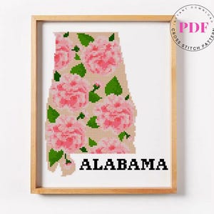 Alabama kruissteekpatroon Verenigde Staten staat bloemen geteld kruissteekpatroon Camellia modern borduurwerk digitaal formaat - pdf