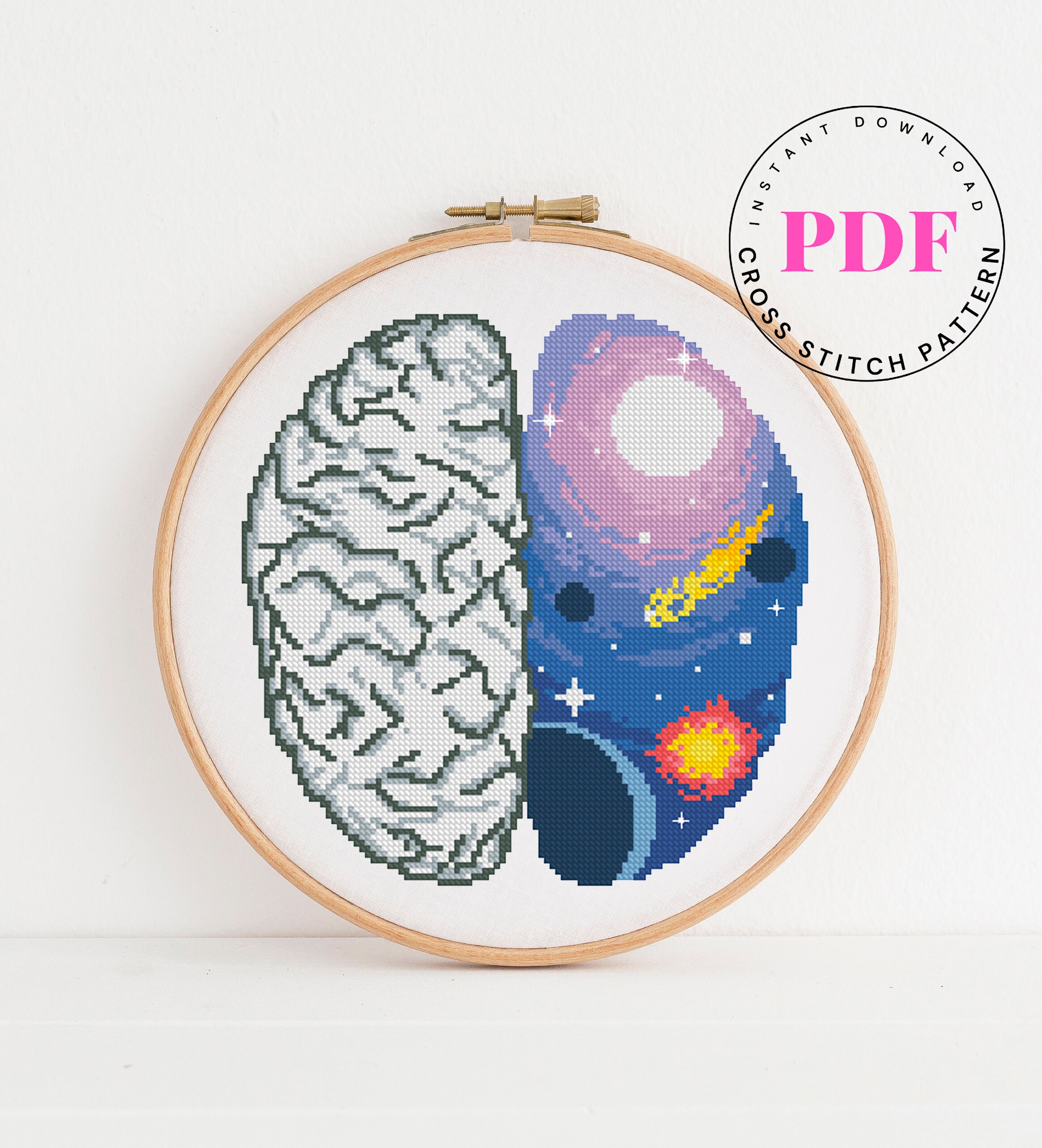 Brain cross stitch pattern anatomy cross stitch chart galaxy Etsy