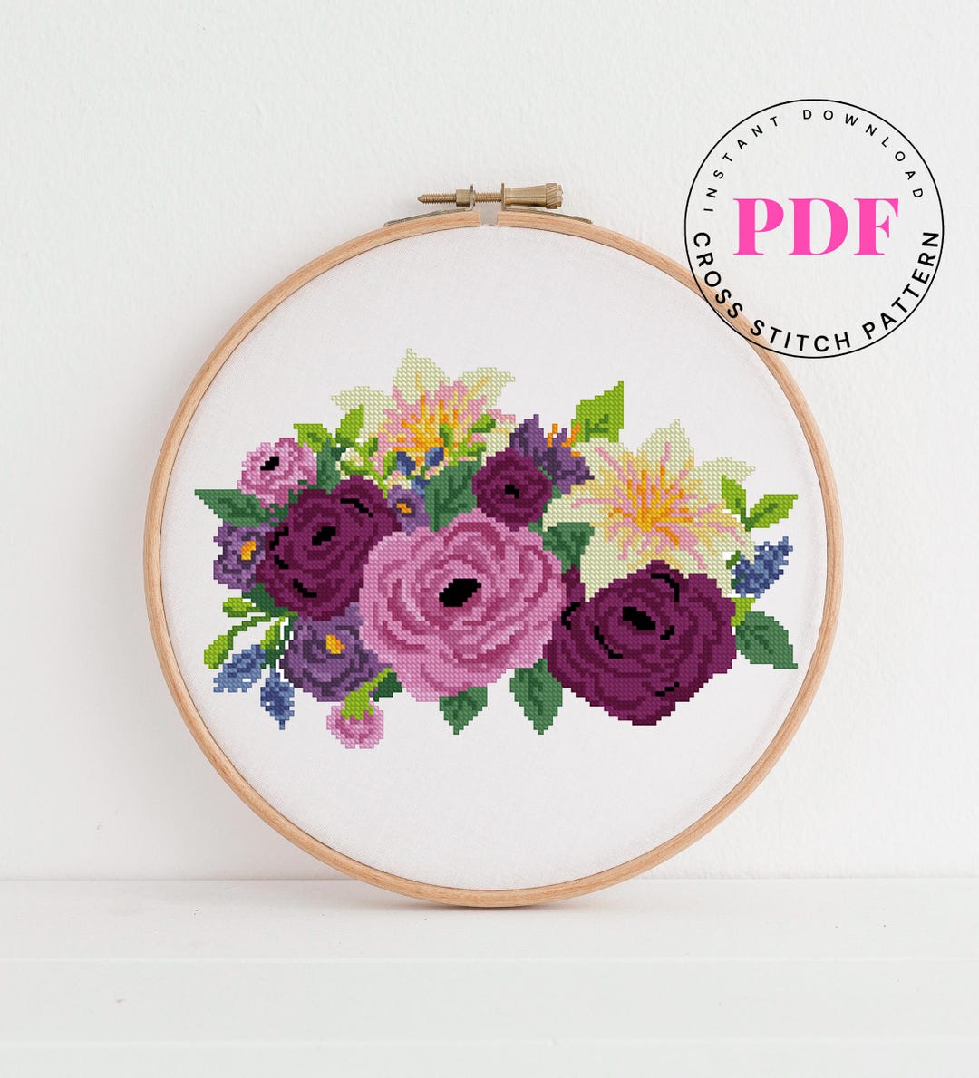 Floral Cross Stitch Pattern PDF | Modern Flower Bouquet Embroidery ...
