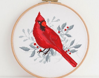 Red Cardinal Cross Stitch Pattern Bird Cross Stitch Pattern Nature Animal Gift for Bird Lover Bird Embroidery Easy (Digital Format - PDF)