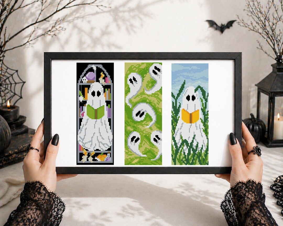 Ghost Bookmark Cross Stitch Pattern Set PDF Spooky Halloween Bookmarks ...