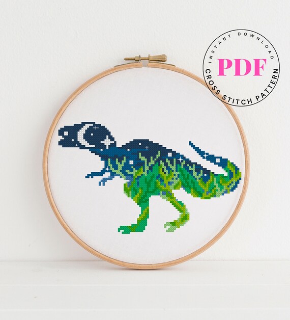Dinosaur Cross Stitch Pattern Landscape Modern Cross Stitch Etsy