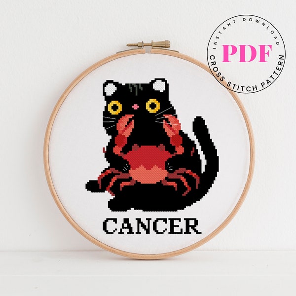 Cancer cross stitch pattern zodiac signs cross stitch pattern Horoscope cross stitch cat cross stitch Digital Format - PDF