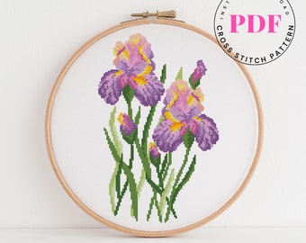 Iris flower cross stitch pattern flowers cross stitch chart floral bouquet cross stitch design nature easy embroidery Digital Format - PDF