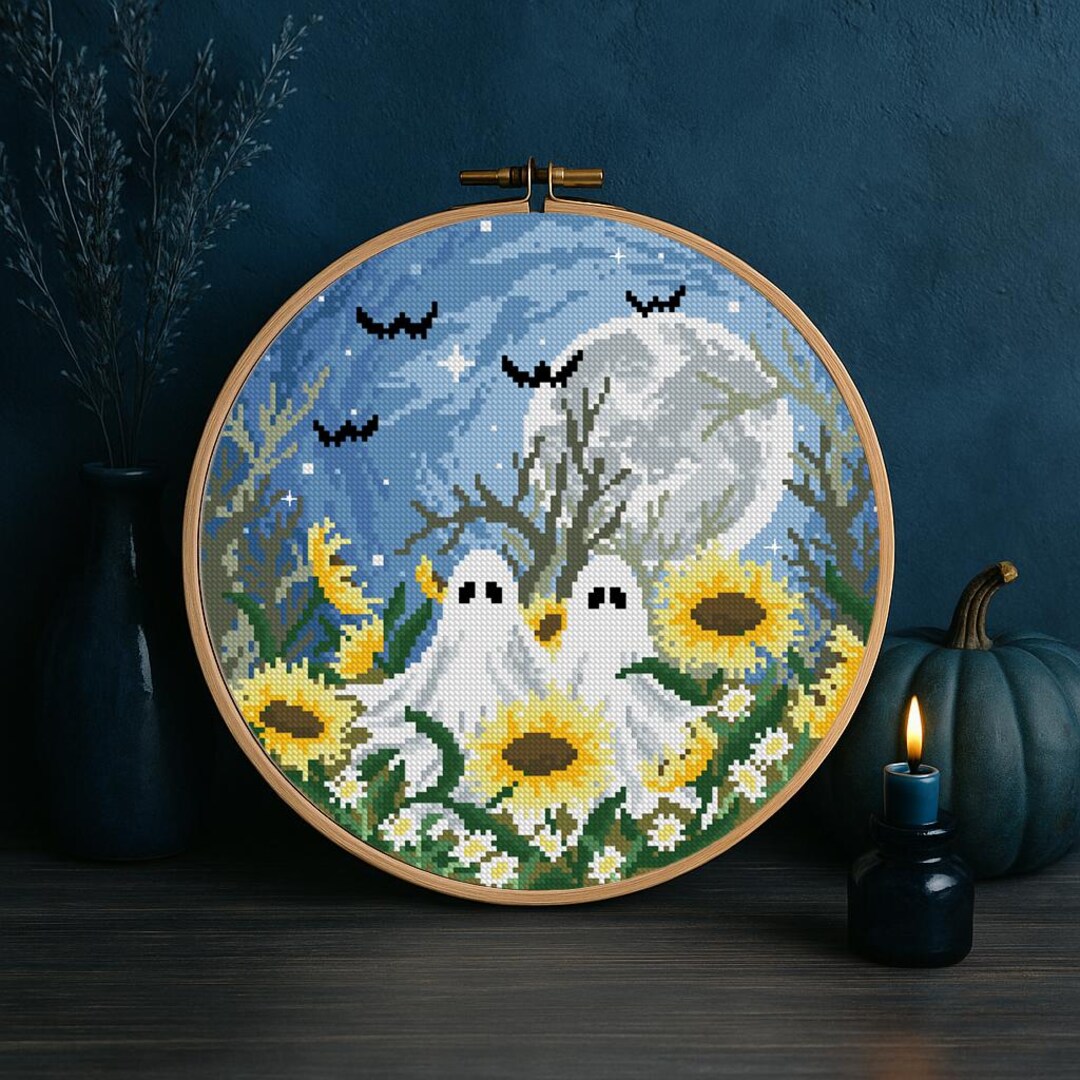 Two Ghosts Cross Stitch Pattern PDF Spooky Halloween Embroidery Instant ...
