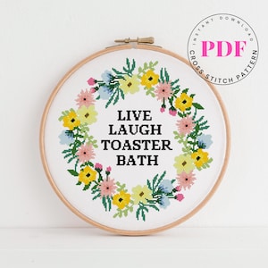 Live lachen Grappig kruissteekpatroon sarcastische kruissteek bloemenkrans kruissteek digitaal formaat - pdf