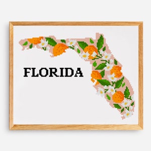 Florida, VS staat modern kruissteekpatroon bloemen geteld kruissteekpatroon oranjebloesem modern borduurwerk (digitaal formaat - pdf)