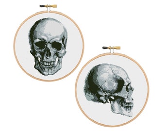 Set of 2 anatomical skull cross stitch pattern PDF anatomy cross stitch modern embroidery pattern science cross stitch Instant Download PDF