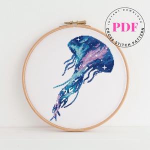 Galaxy Jellyfish geteld kruissteekpatroon zeedieren natuur kosmos kruissteekpatroon modern borduurwerk Digitaal formaat - pdf
