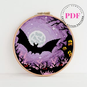 Kruissteekpatroon vleermuisgeteld Halloween-kruissteek Spookachtige kruissteekkaart Eenvoudig digitaal formaat - pdf