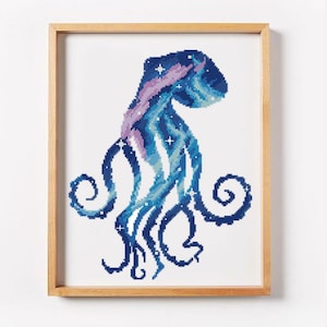 Galaxy octopus kruissteekpatroon zeedier kruissteekpatroon landschap natuur oceaan geteld kruissteekpatroon Digitaal formaat - pdf