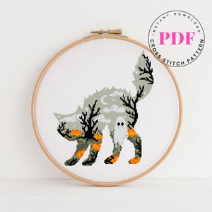 Halloween kruissteekpatroon kat kruissteekkaart spook kruissteek ontwerp pompoen kruissteek DIY digitaal formaat - pdf