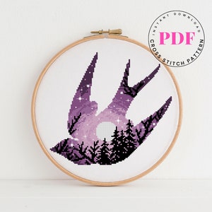 Swallow silhouette counted cross stitch pattern Digital Format - PDF