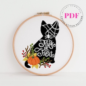 Kruissteekpatroon zwarte kat Trick Or Treat halloween kruissteek spookachtig dier Digitaal formaat - pdf