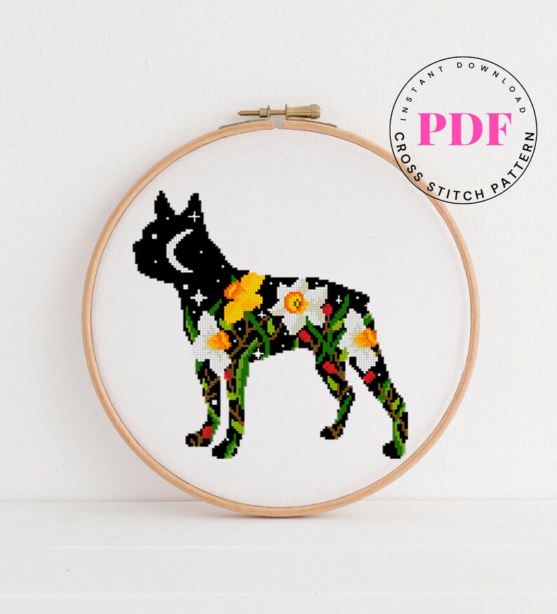 BOSTON TERRIER BOOKMARK PDF file Cross Stitch Chart BOSTON TERRIER BOOKMARK PDF file Cross Stitch Chart