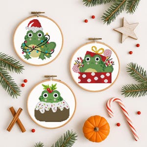 Christmas Frog Cross Stitch Pattern: Holiday Ornament Set (PDF Pattern