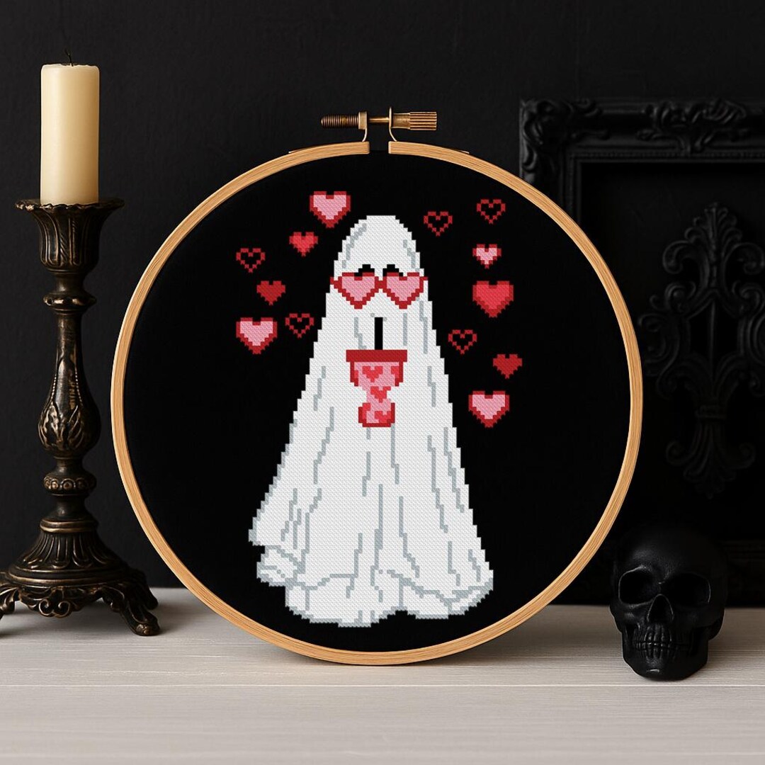 Ghost Cross Stitch Pattern Cute Gothic Embroidery Valentine Ghost ...