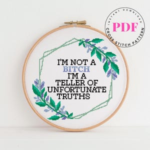 I'm not a bitch Grappig kruissteekpatroon geteld kruissteekkaart subversief kruissteekontwerp Digitaal formaat - pdf