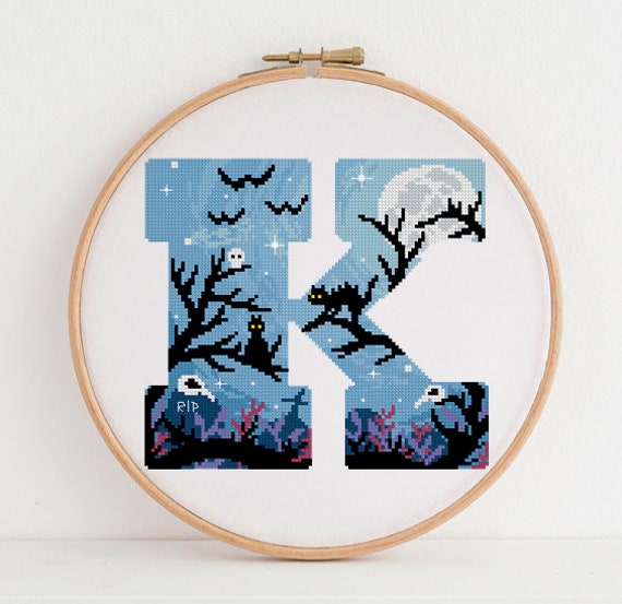 Spooky Alphabet Halloween Cross Stitch Pattern Letter K Cross Etsy