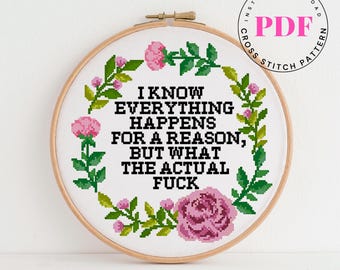 Funny Cross Stitch Pattern PDF | Sarcastic Quote Floral Embroidery | Modern Swear Word Decor | Instant Download Pattern