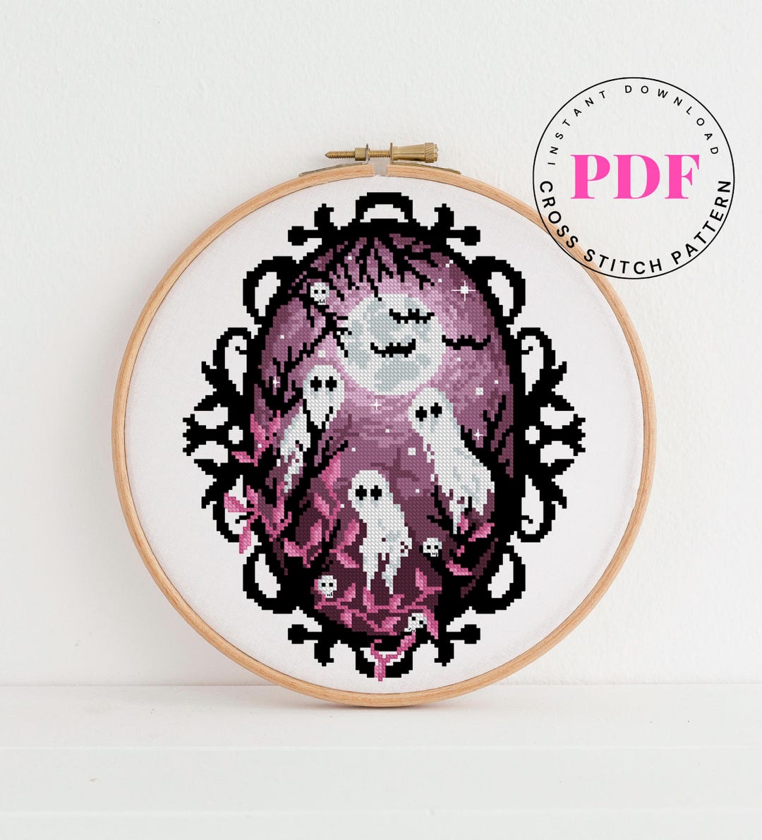 Ghost Cross Stitch Pattern Spooky Ghost Embroidery Digital Format - PDF ...