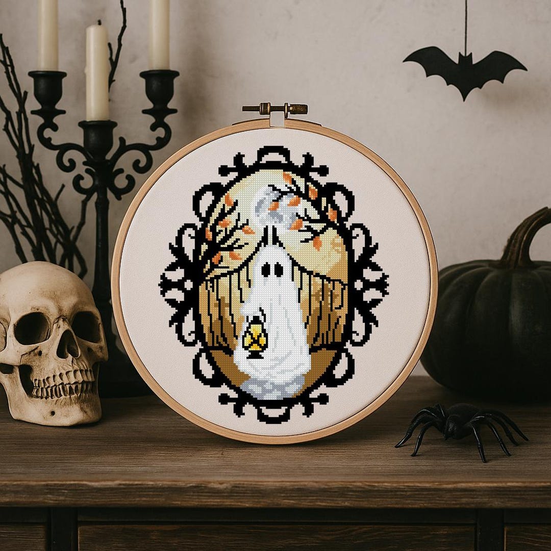 Vintage Ghost Cross Stitch Pattern PDF | Gothic Halloween Embroidery ...
